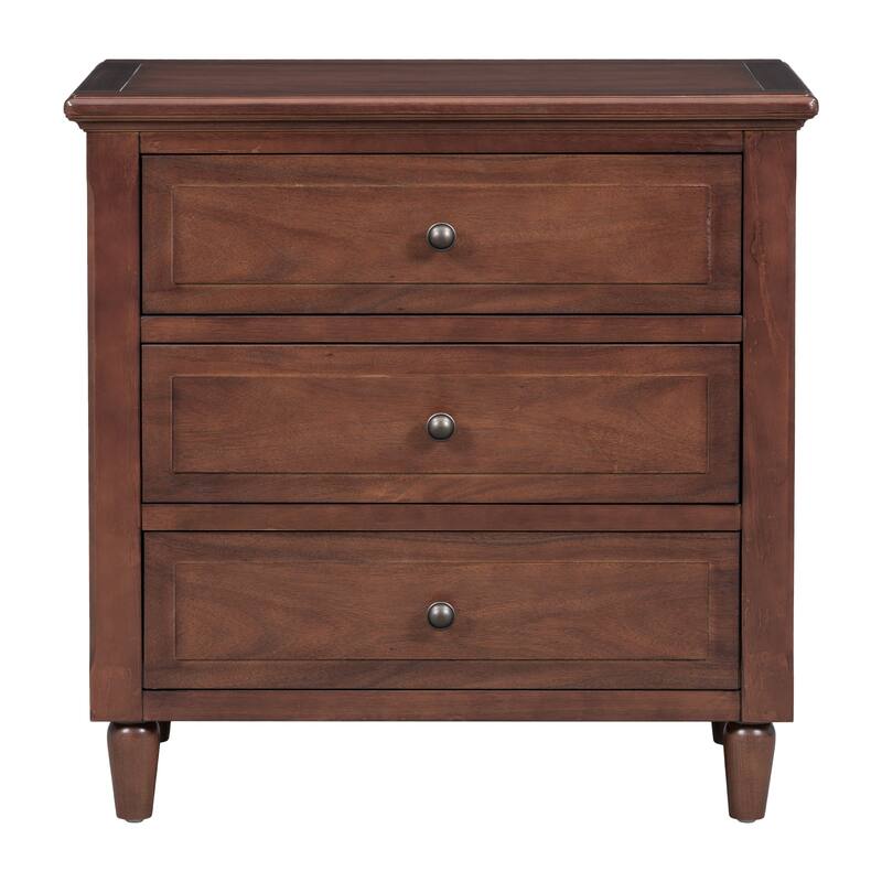 Black MDF Nightstand 3 Drawer Wooden Storage Cabinet for Bedroom Living Room