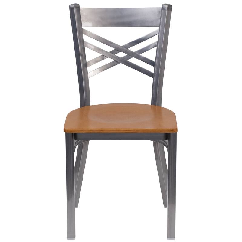 2 Pack Clear Coated ''X'' Back Metal Restaurant Chair - 16.5"W x 17"D x 32.25"H