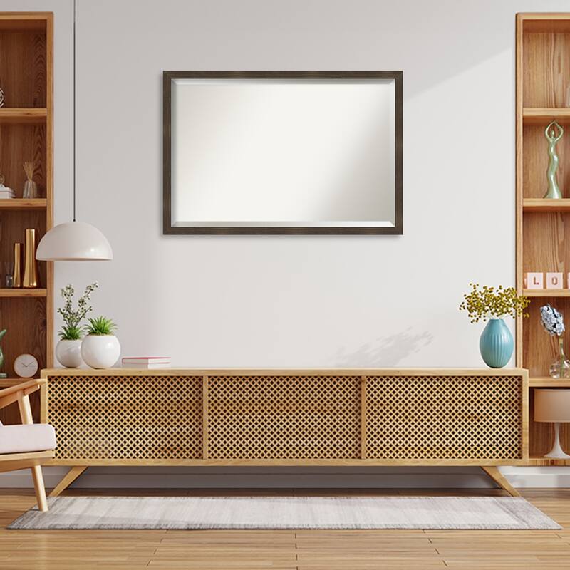 Woodgrain Stripe Beveled Wood Framed Wall Mirror