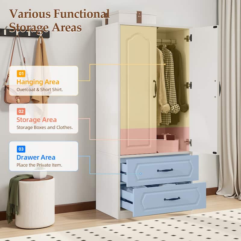 Pocassy 71" Tall Armoire with Hanging Rod Wardrobe Closet