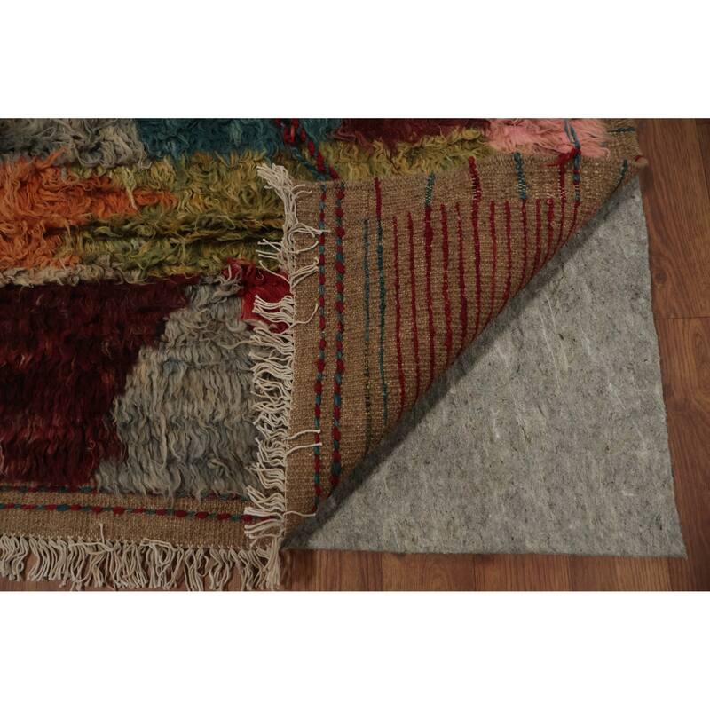 Hand Knotted Oriental 100% Wool Carpet Modern All-Over Multi-Colored Moroccan Area Rug - 9' 9'' X 8' 0''