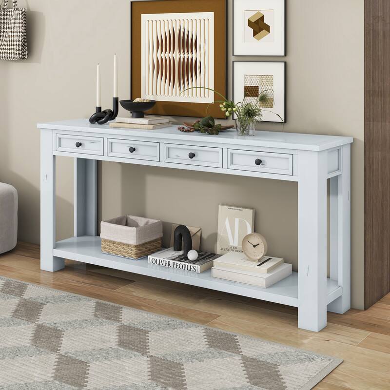Sofa Table with Storage Drawers and Bottom Shelf