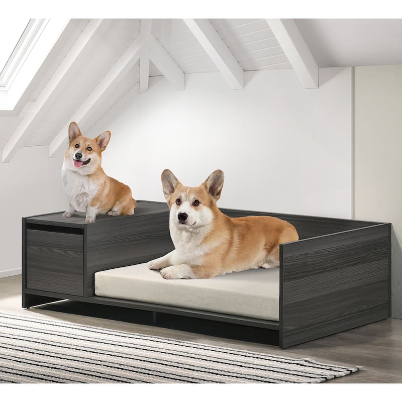 Modern Comfy Pet Bed with Side Storage Compartment in Ash Gray