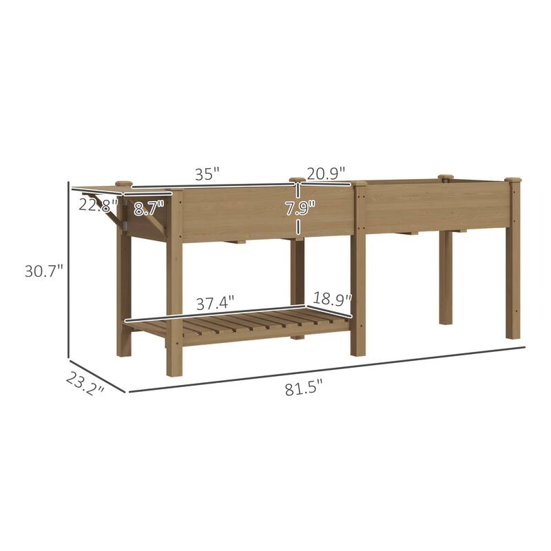 Fir Wood Raised Garden Bed with Bottom Shelf and Moisture-Retaining Liners Foldable Side Table - 81.5" W x 23.2" D x 30.7" H