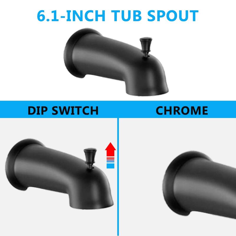 Wall Mount Tub and Shower Faucet Set With 6 Inch Shower Head Matte Black Shower System Rain Trim Kit With Pressure Balance Valve