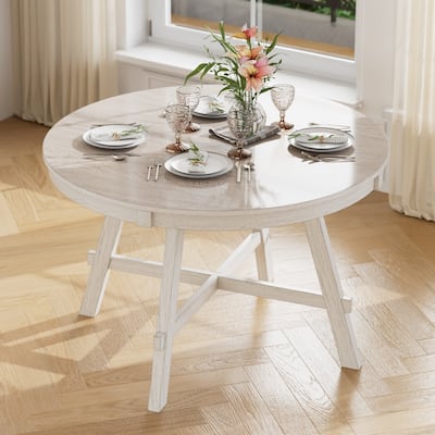 VECELO 47 inch Round Dining Table for 6 People，Mid-Century Modern Solid Wood Circle Dinner Tables for Small Spaces