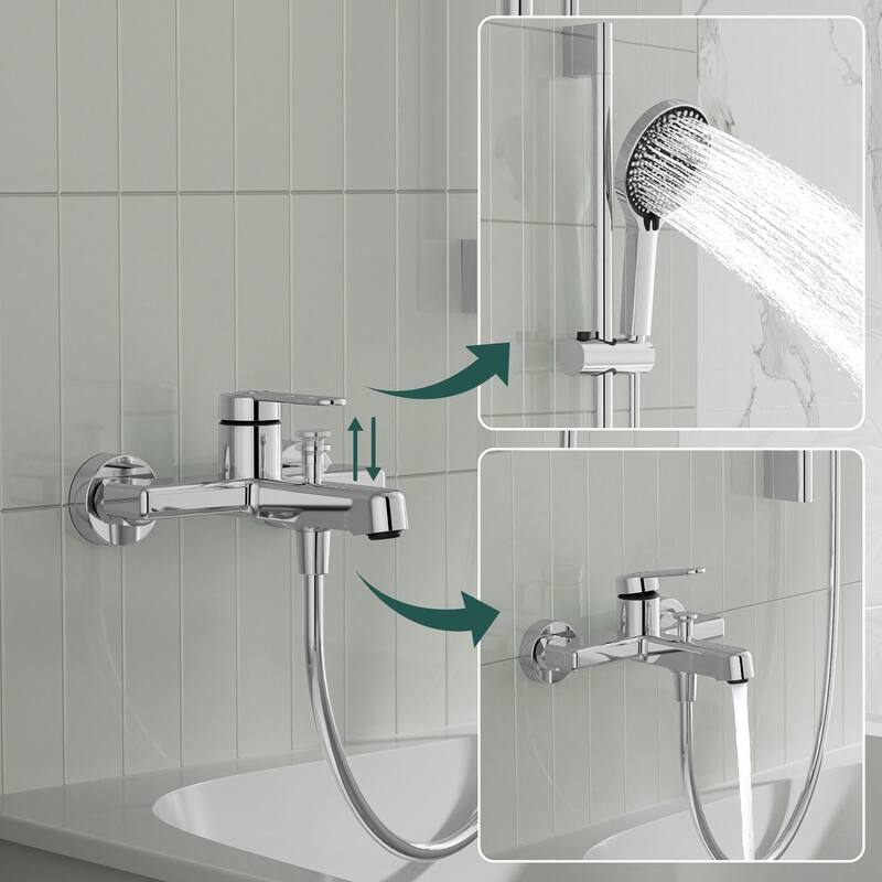 Modland Wall-Mounted Bathtub Faucet with 3-Function Hand Shower, 1.59GPM, Matte Black/Chrome, CUPC Certified