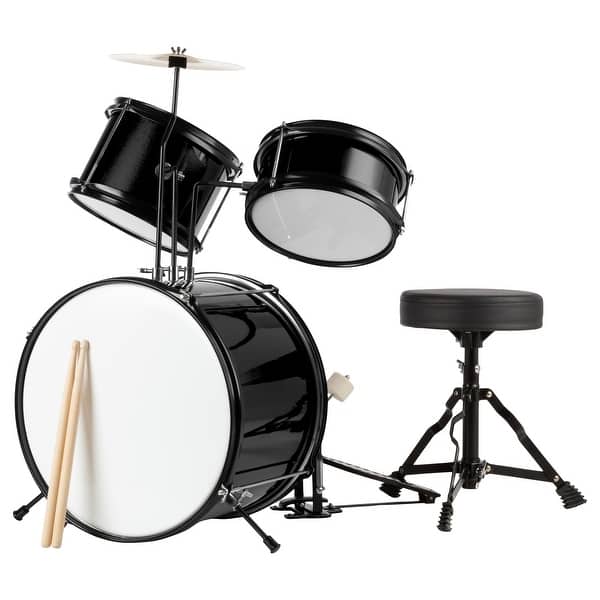 slide 2 of 17, Hey Play 3pc. Kids Drum Set with Cymbal, 2 Toms, Bass Drum and Throne Black