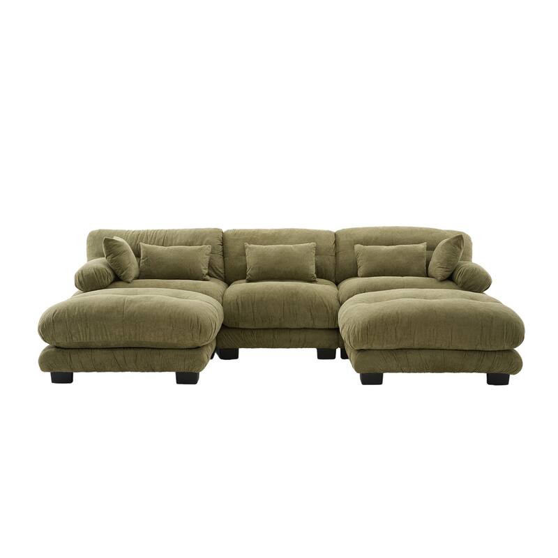 118'' Large U Shape Sofa Velvet Modular Sofa with 2 Ottomans for Living Room