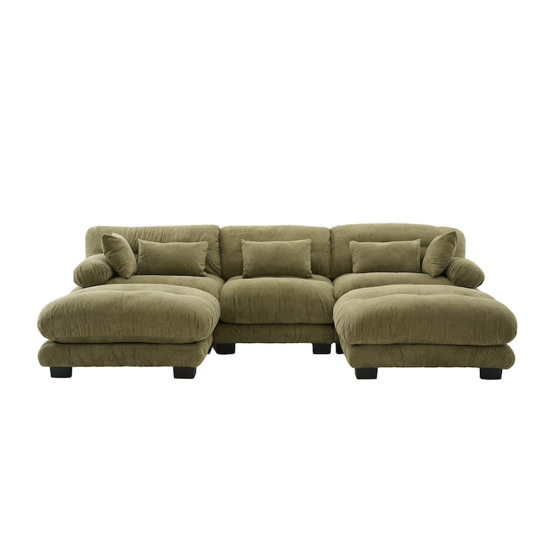 HOMEFUN Velvet Upholstered Oversized U-shaped Tufted Free Combined Sectional Sofa with Bolster Armrest Pillows