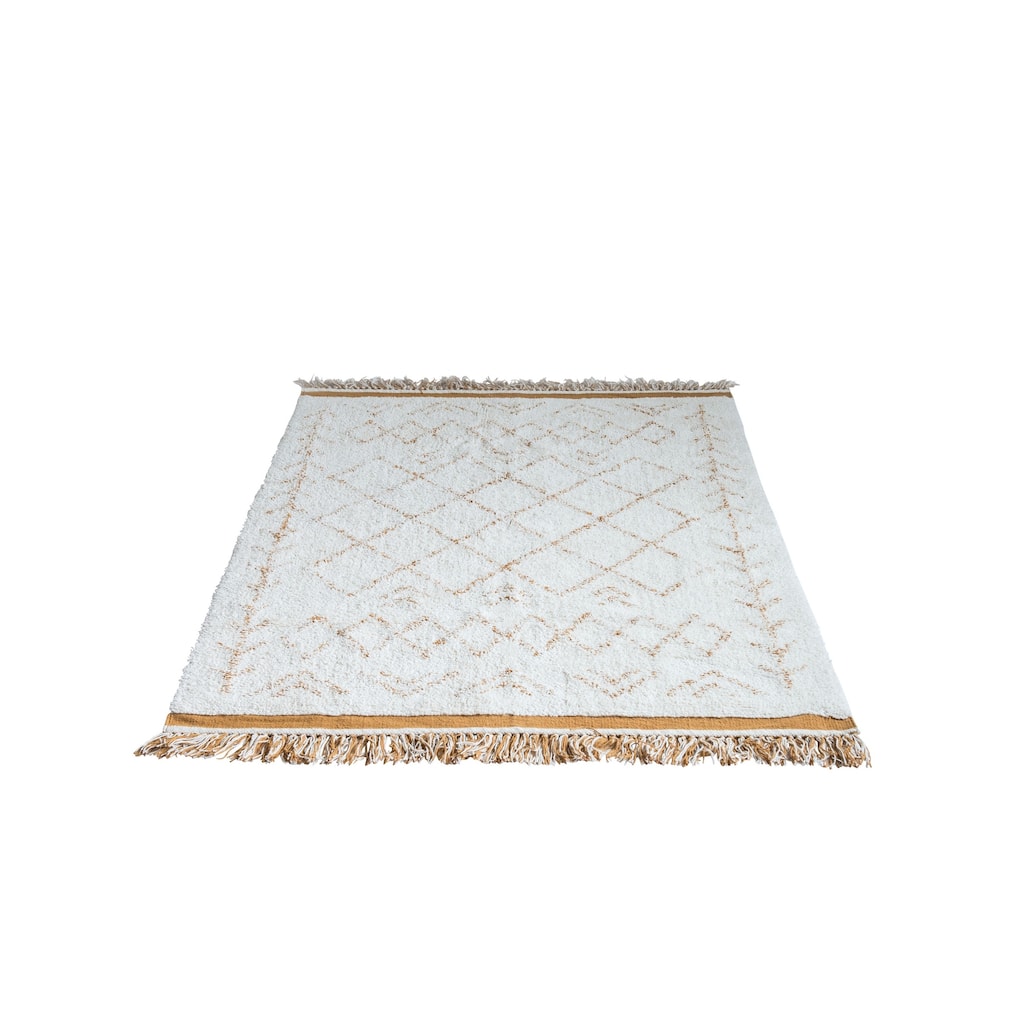 Natural and Mustard Cotton Tufted Rug with Fringe - 4' x 6'