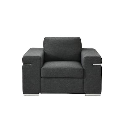 Aria 45 Inch Armchair, European Design, Stainless Steel, Soft Black Fabric