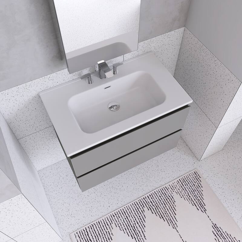 Floating Integrated Bathroom Vanity with Ceramic Sink, Three Faucet Holes