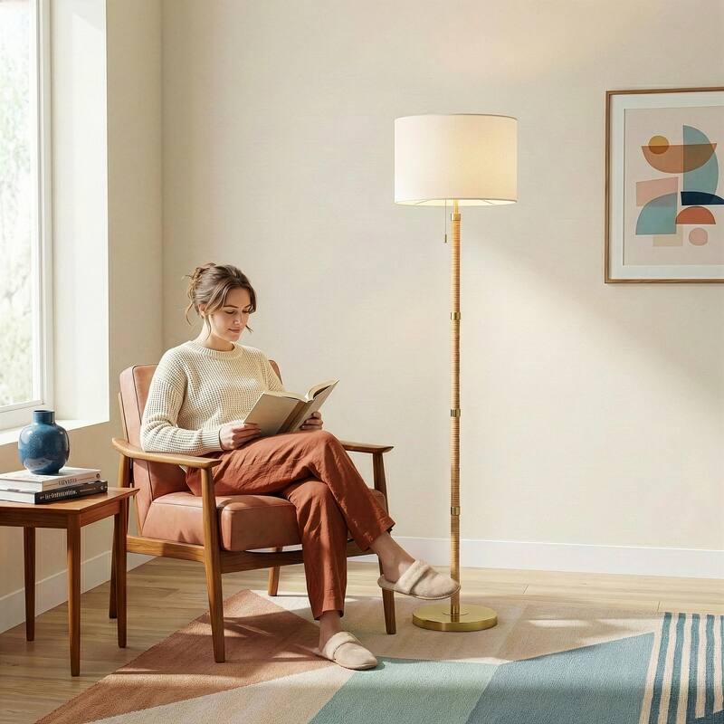 Natural Radiance Wood and Rattan Floor Lamp