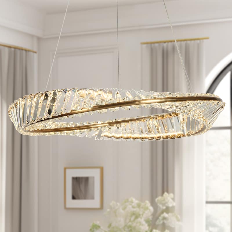 Modern Gold LED Crystal Drum Chandelier for Dining Living Room