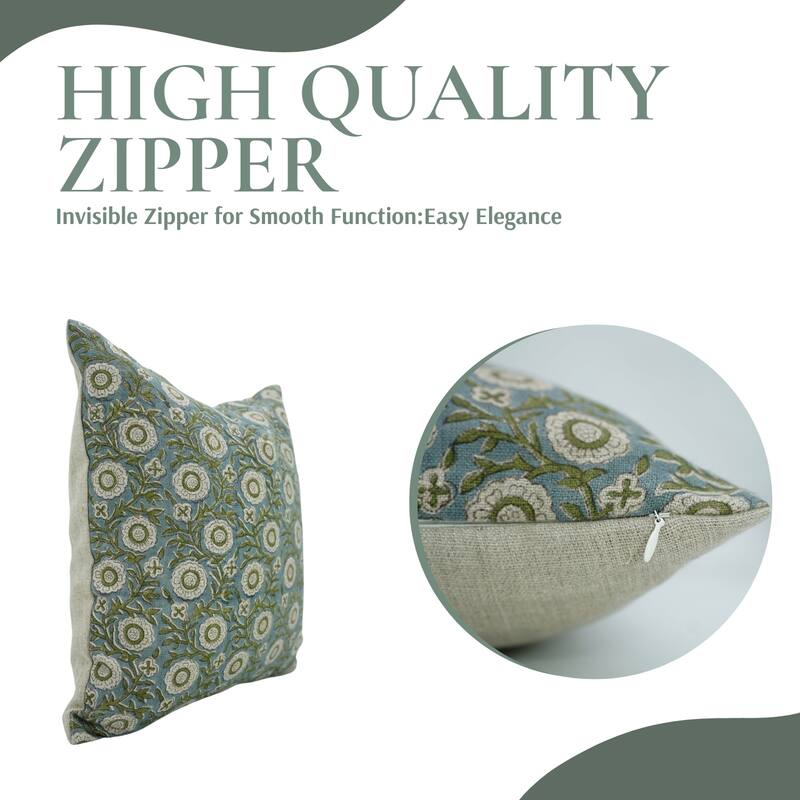 Fabdivine Block Print Decorative Farmhouse Throw Home Pillow Cover for Rustic Home Living Sofa Style Blue Cushioncase, Kashi