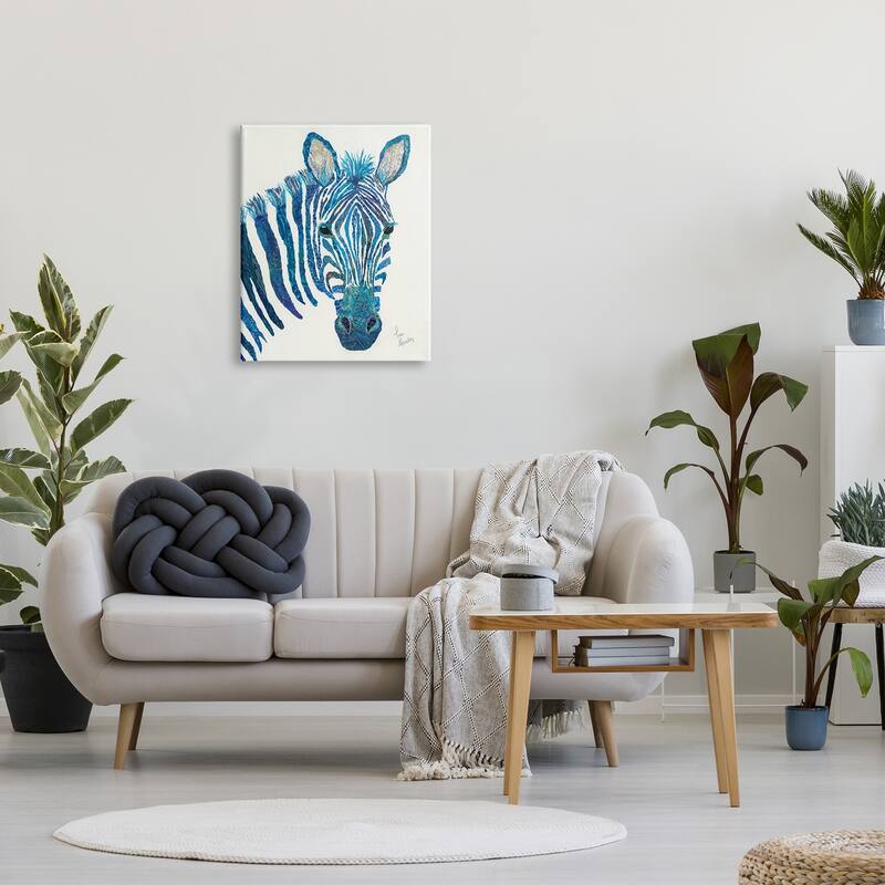 Stupell Blue Zebra Stripes Wildlife Collage Portrait Canvas Wall Art, Design by Lisa Morales