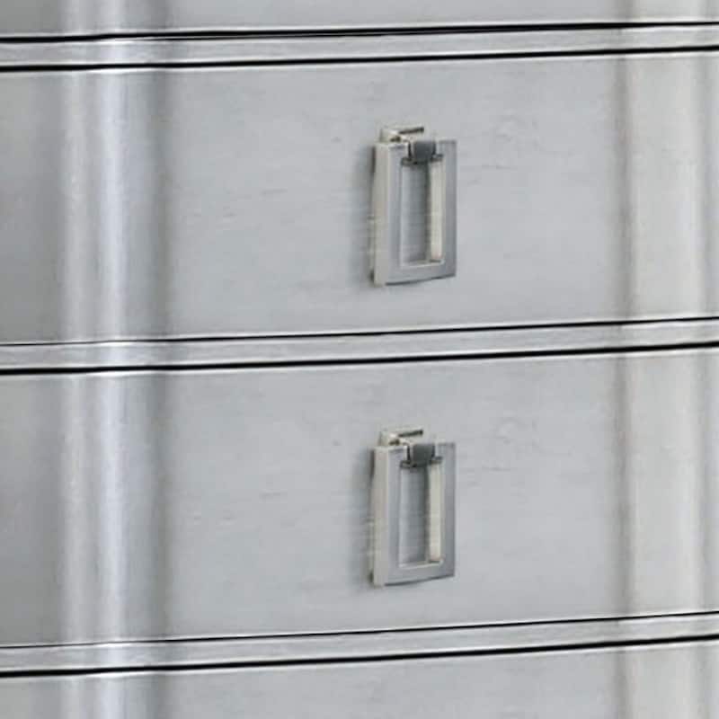 Contemporary 5 Drawer Wooden Chest with Rectangle Knobs, Silver