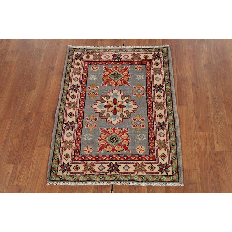 Geometric Kazak Accent Rug Hand-Knotted Traditional Wool Carpet - 2'1"x 2'10"