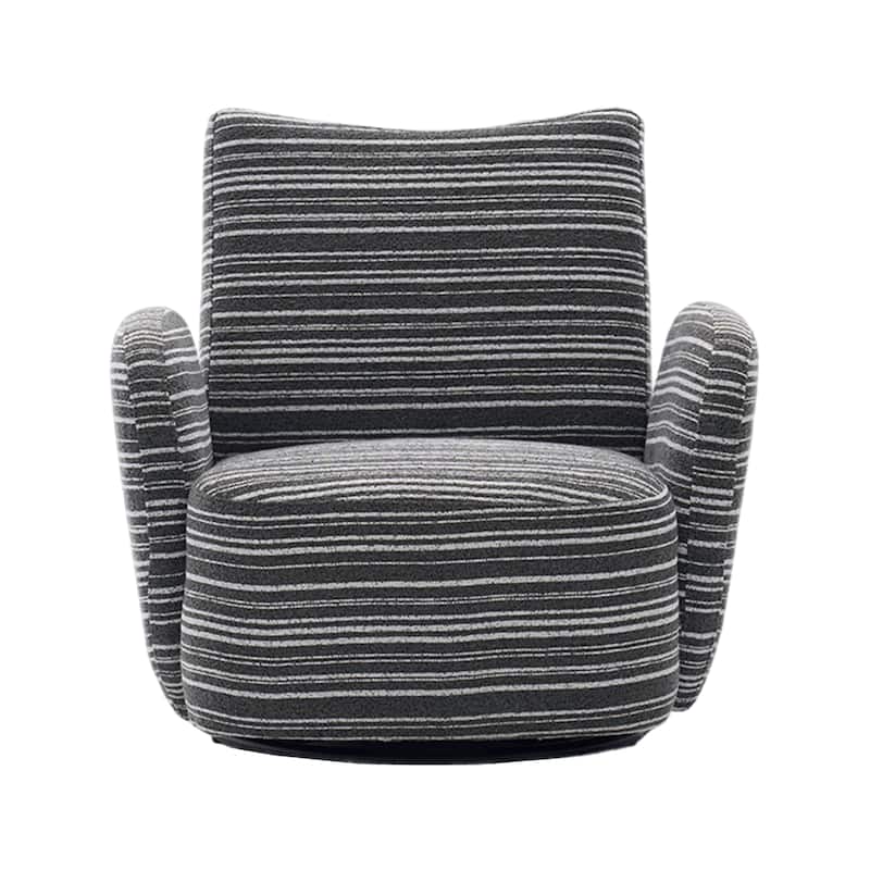 HOMEFUN Boucle Upholstered 360° Swivel Fabric Striped Armrest Leisure Chair for Living room and Bedroom