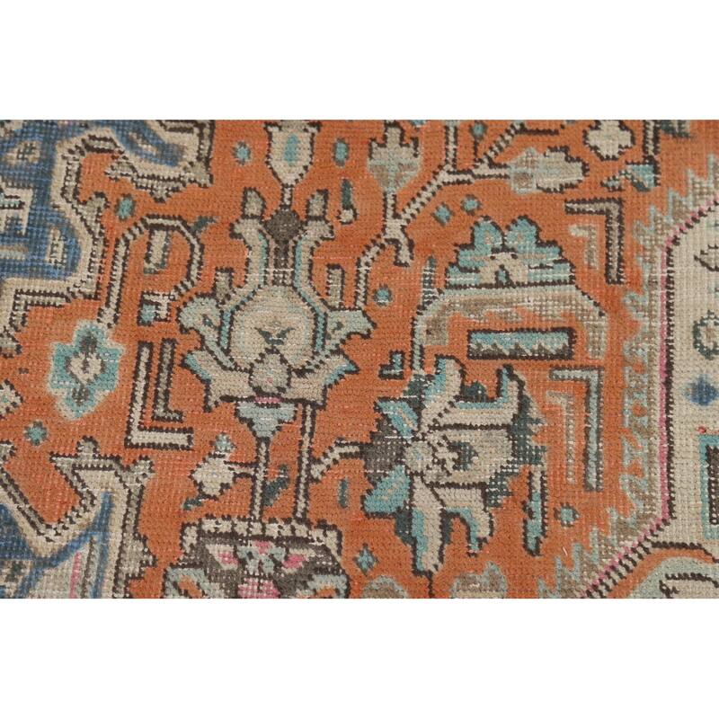Orange Geometric Tabriz Persian Area Rug Hand-Knotted Wool Carpet - 6'3"x 9'6"
