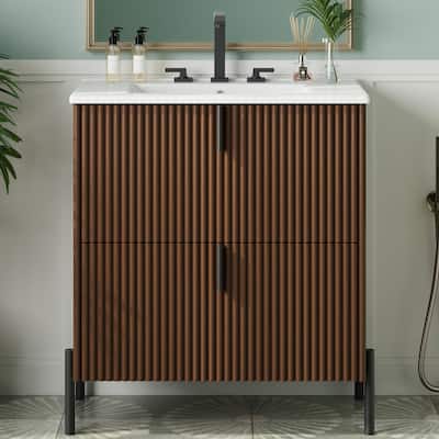 30" Vanity with Ceramic Sink,Equipped with Vertical Pulls,Full-Extension Drawers,Freestanding Vanity with Close Drawer Slides