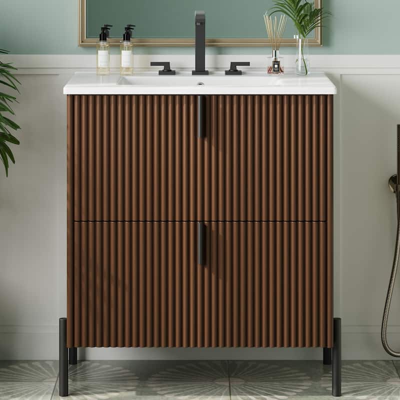 Christopher Knight Home - Araminta 30" Bathroom Vanity with Ceramic Sink - Dark Brown