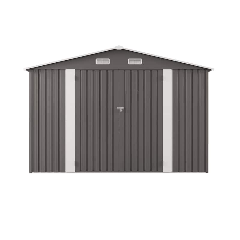 10x12FT Outdoor Storage Shed Large Metal Garden Shed with Double Door Two Window Waterproof Tool Shed for Backyard Poolside