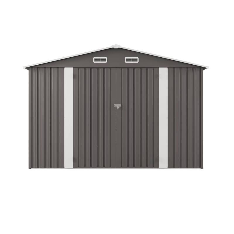10x12FT Outdoor Storage Shed Metal Garden Shed with Double Door Two Window Waterproof Tool Shed