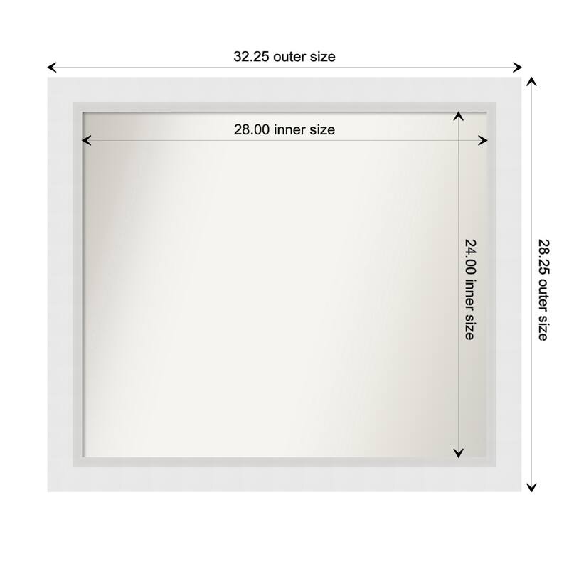 Blanco White Framed Non-Beveled Custom Wall Mirror, Bathroom Vanity Mirror - Outer Size: 32.25 x 28.25