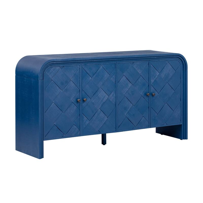 Modern Luxury Sideboard Woven Wood Slat Buffet Cabinet with Tiered Stepped Design, for Hallways Living Rooms, Studies