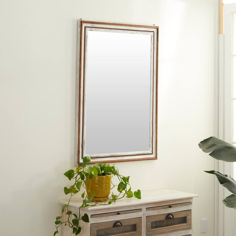 Wood Wall Mirror with Beading Accents - Brown - Roche River Decor
