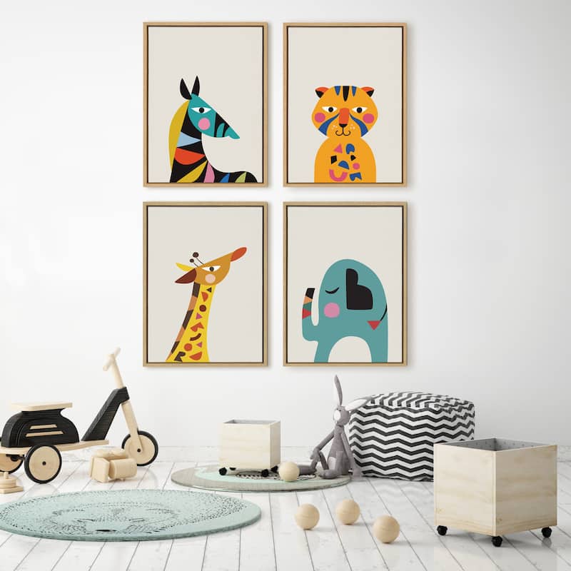 Kate and Laurel Sylvie Mid Century Modern Baby Elephant Framed Canvas by Rachel Lee