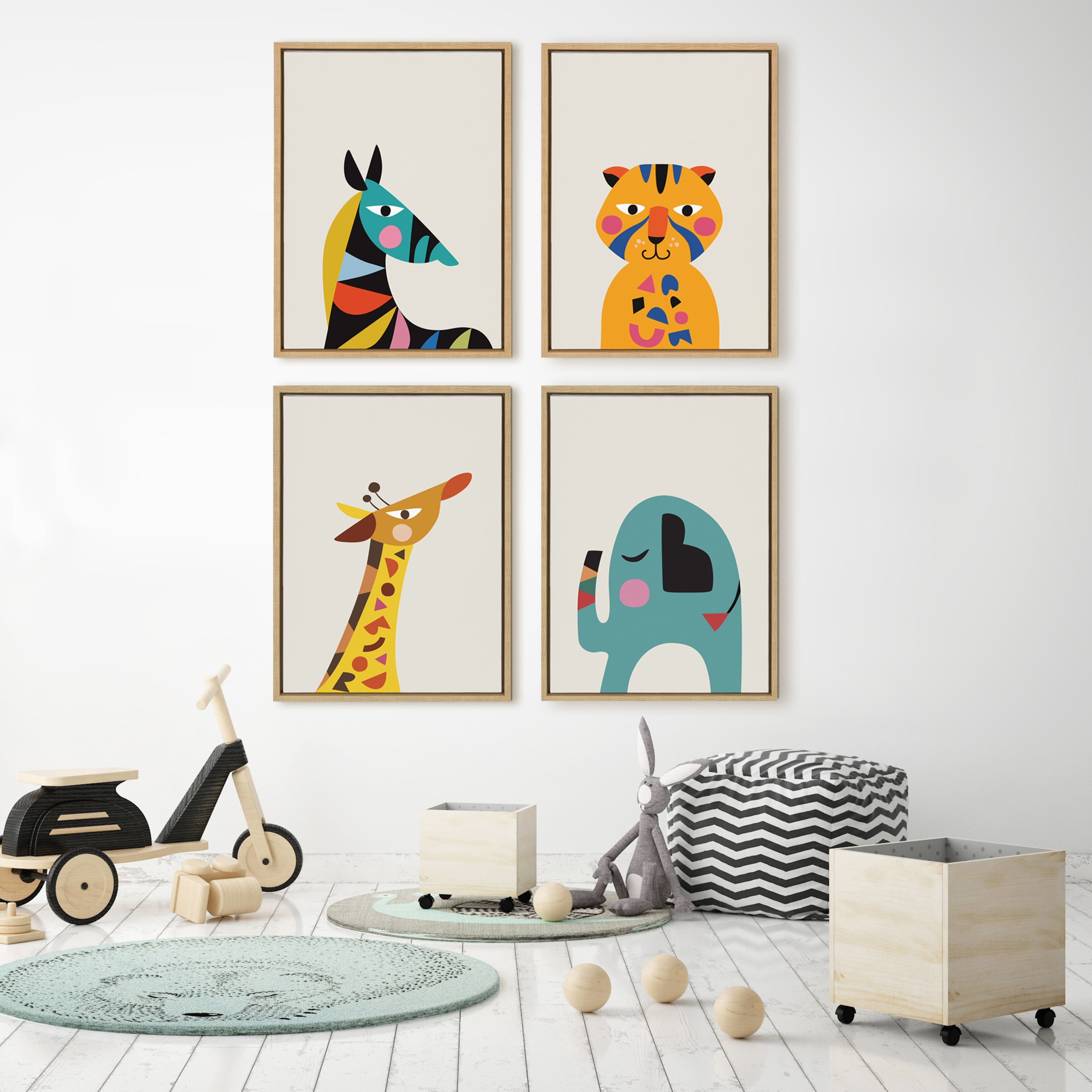 Kate and Laurel Sylvie Mid Century Modern Baby Giraffe Framed Canvas by
