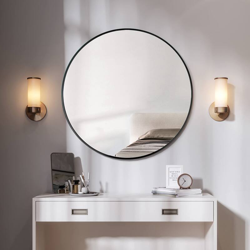 30 in. W x 30 in. H Round Aluminum Framed Wall Bathroom Vanity Mirror in Matt Black