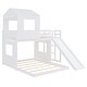 preview thumbnail 4 of 13, Playhouse Twin Over Full Wooden Bunk Bed, Farmhouse Safety Guardrail Bed with Ladder and Slide