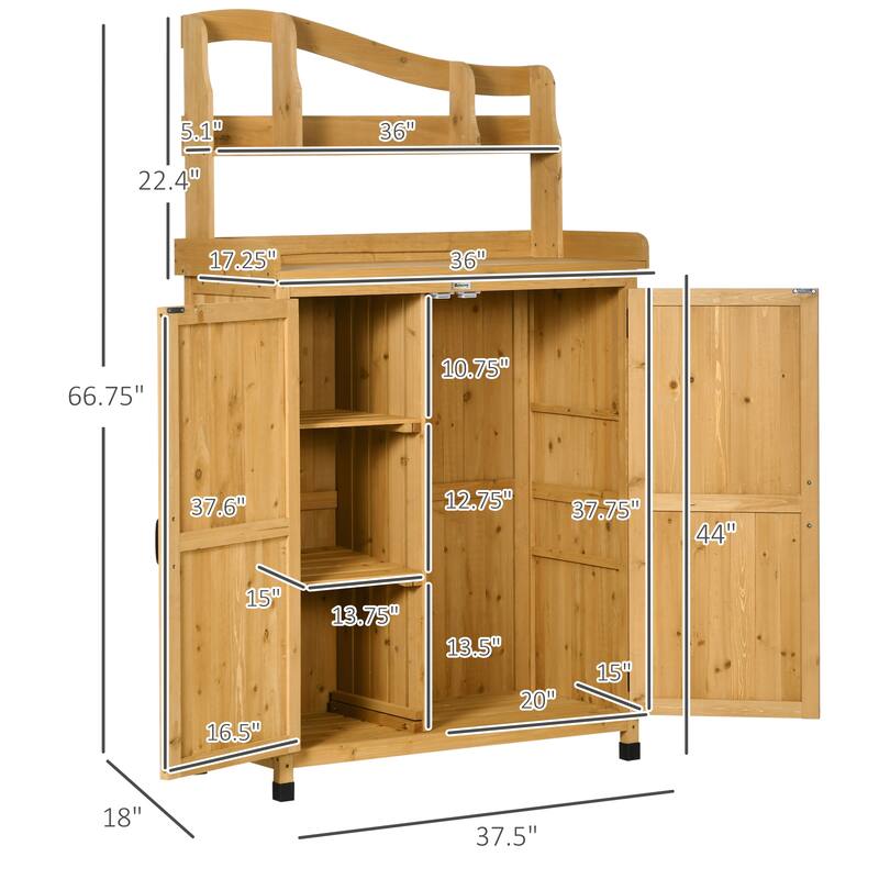 Outsunny Outdoor Potting Bench Table & Garden Storage Cabinet, Multi-function Gardening Bench, Wooden Planting Workstation