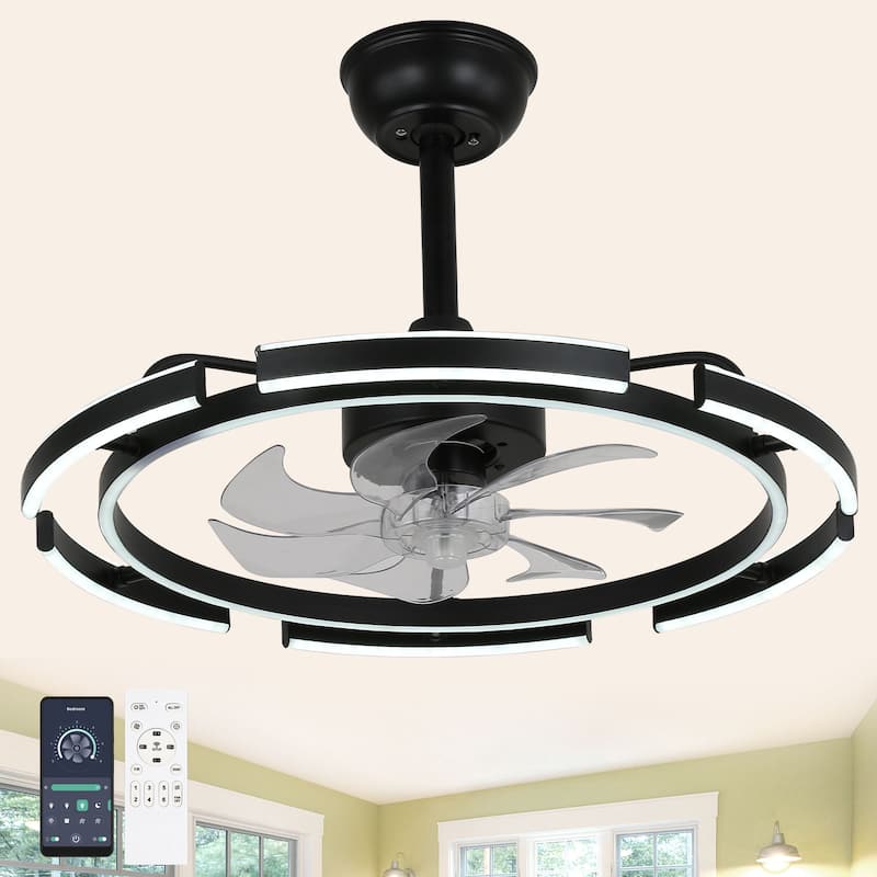 Oaks Aura DeClue 24in. 6 DIY-Shape Smart Ceiling Fan with Light,Cyberpunk Futuristic 6-Speed Quiet Ceiling Fan w/ Remote - Black