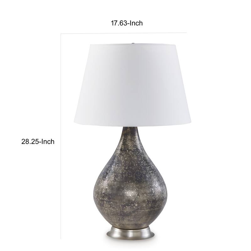 28 Inch Table Lamp, Tapered Gray Mercury Glass Urn Base, White Empire Shade