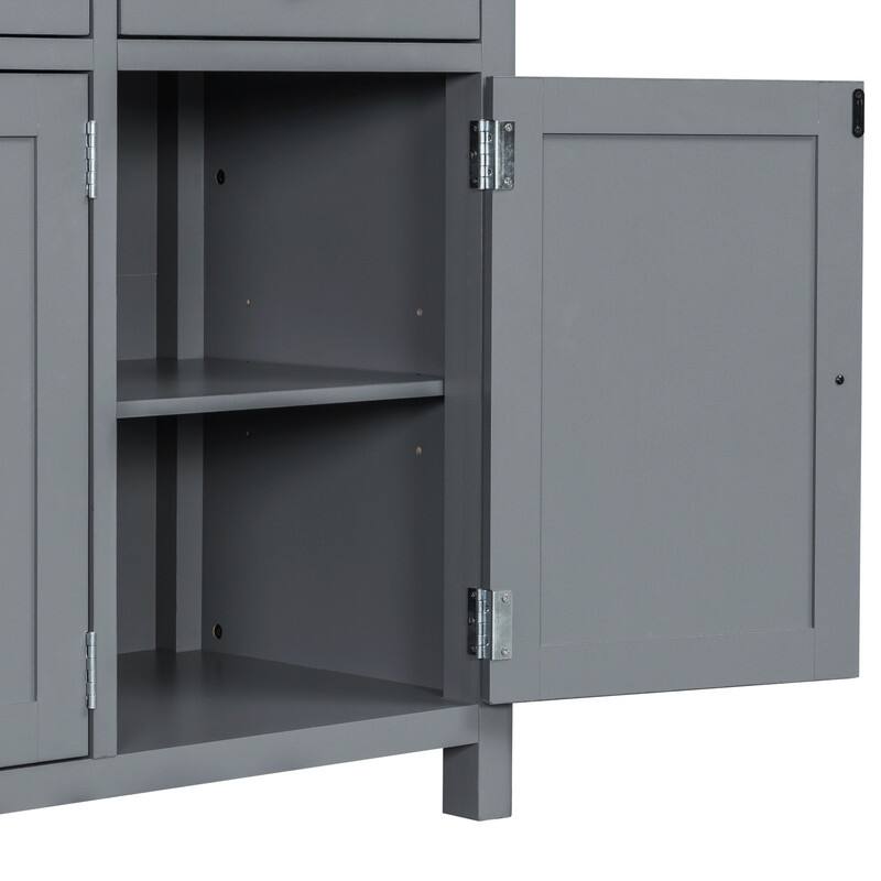 Farmhouse 74.8"Tall Freestanding Kitchen Pantry with Door Shelves,Adjustable Shelves, Pull-out Trays and Drawers