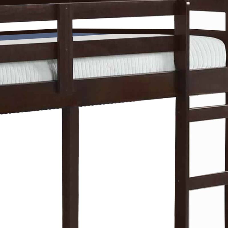 Twin Wooden Frame Loft Bed with Built In Ladder, Espresso Brown