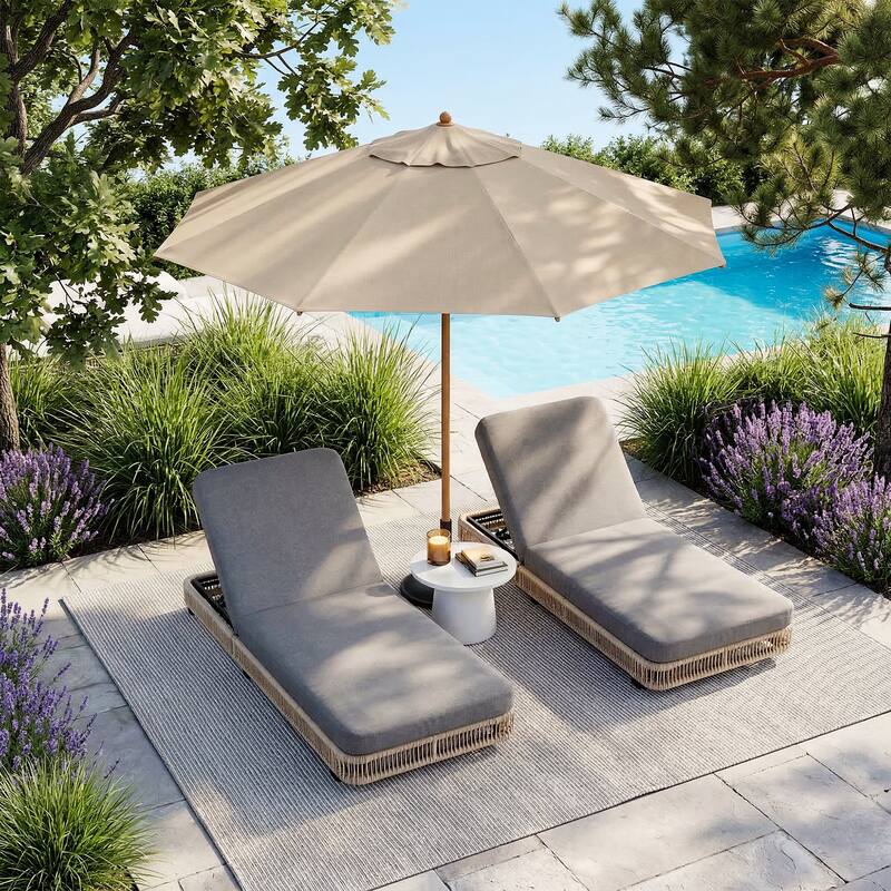 2-Piece Outdoor Chaise Lounge Chair with Adjustable Backrest Patio Pool Lounger