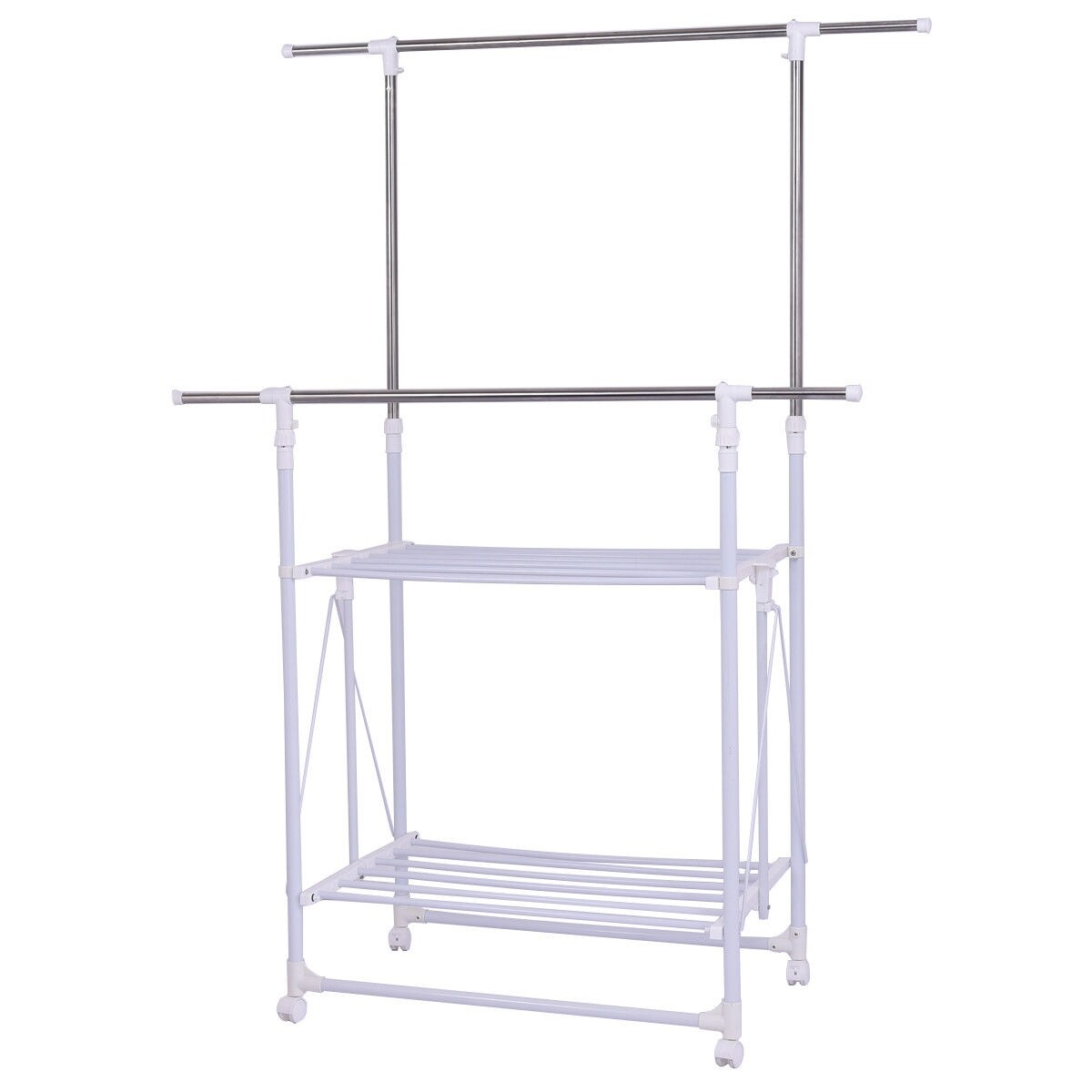 Shop Gymax Double Rail Garment Rack Folding Adjustable Rolling