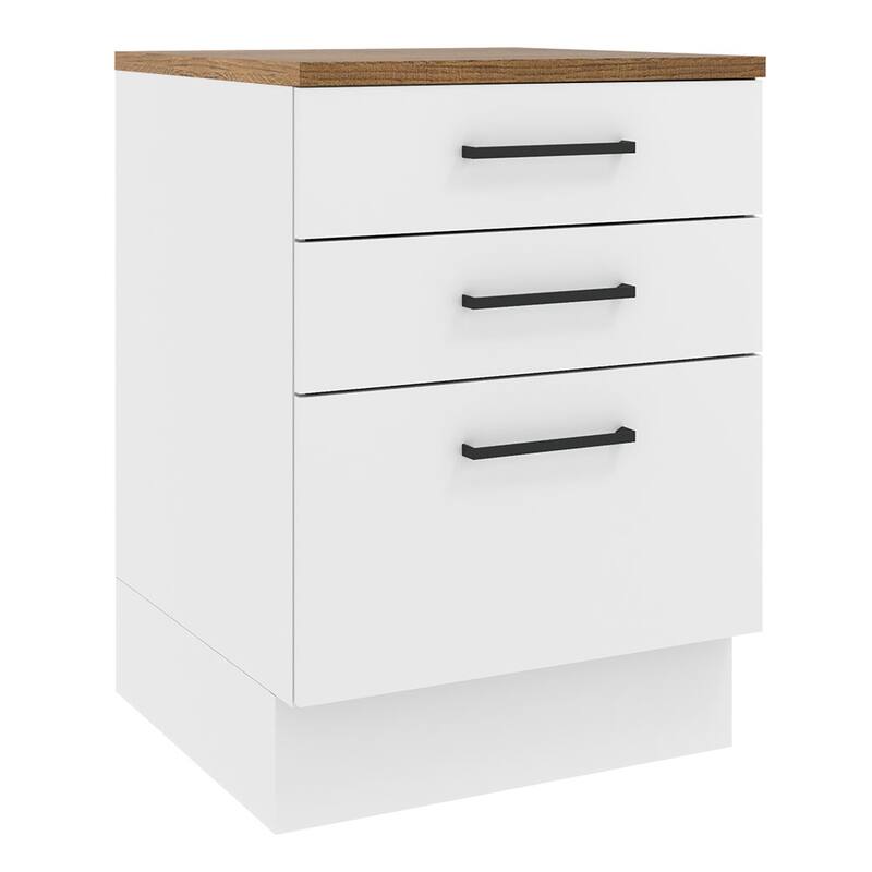 Madesa Hazel Kitchen Storage Cabinet with 3 Drawers 23 Inch - White - White