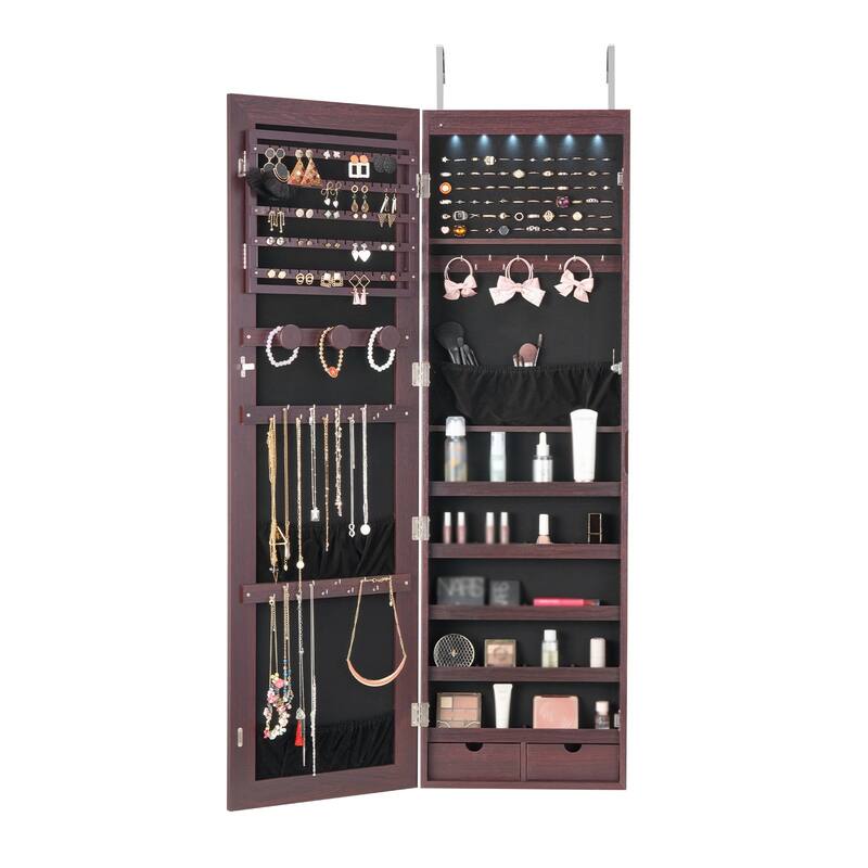 2-in-1 Full Length Mirror Jewelry Cabinet Armoire Wall Door Mounted Organizer with Lock - 14.6 x 3.9 x 47.5in