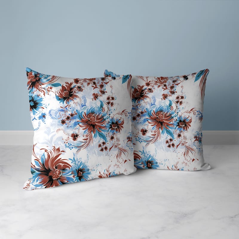 Delightful Wildflowers Faux Suede Reversible Throw Pillow White and Blue