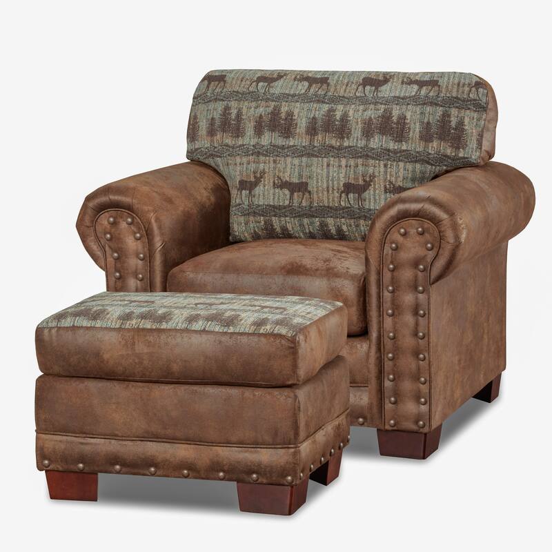 American Furniture Classics Model 8500-90 Deer Teal Tapestry Lodge Ottoman