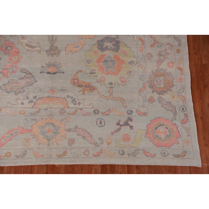 Hand Knotted Oriental 100% Wool Carpet Transitional All-Over Beige & Ivories Oushak Area Rug - 11' 9'' X 9' 4''