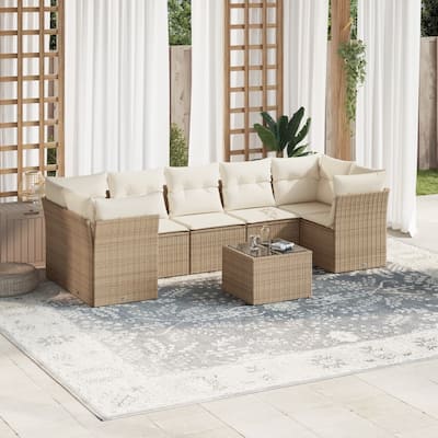 vidaXL Garden Sofa Set Beige Poly Rattan Large Modular Garden Sofa Set - 21.7 x 21.7 x 14.6