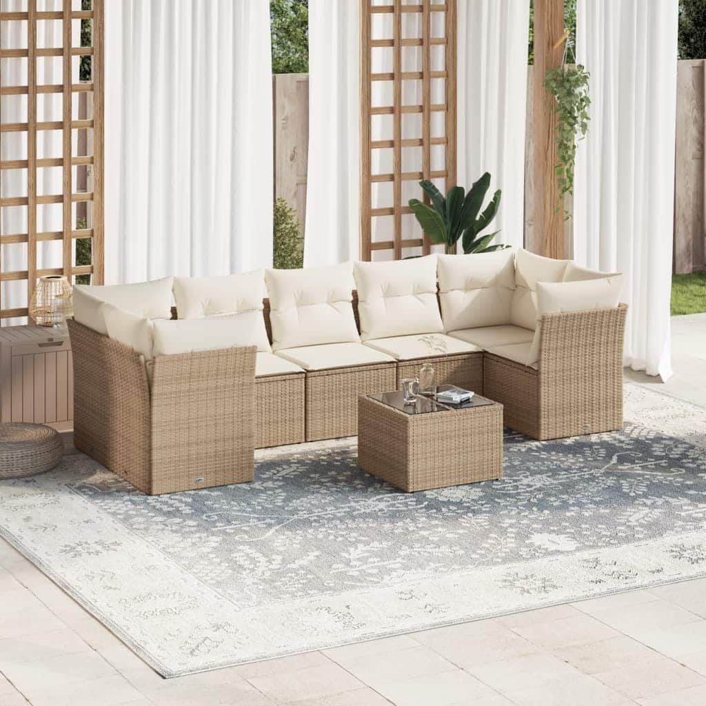 vidaXL Garden Sofa Set Beige Poly Rattan Large Modular Garden Sofa Set - 21.7 x 21.7 x 14.6
